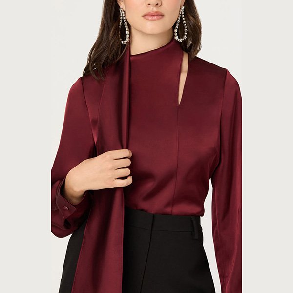 ASTR the Label Felista Scarf Neck Shirt in Wine 2 ASTR the Label Felista Scarf Neck Shirt in Wine - Image 2