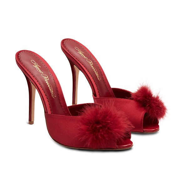 Allegrah Feather Mules in Dark Red
