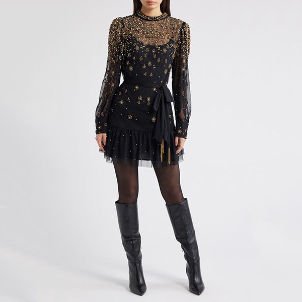 FARM Rio Embroidered Tulle Dress in Black