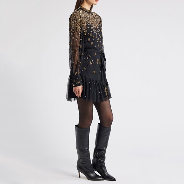 FARM Rio Embroidered Tulle Dress in Black