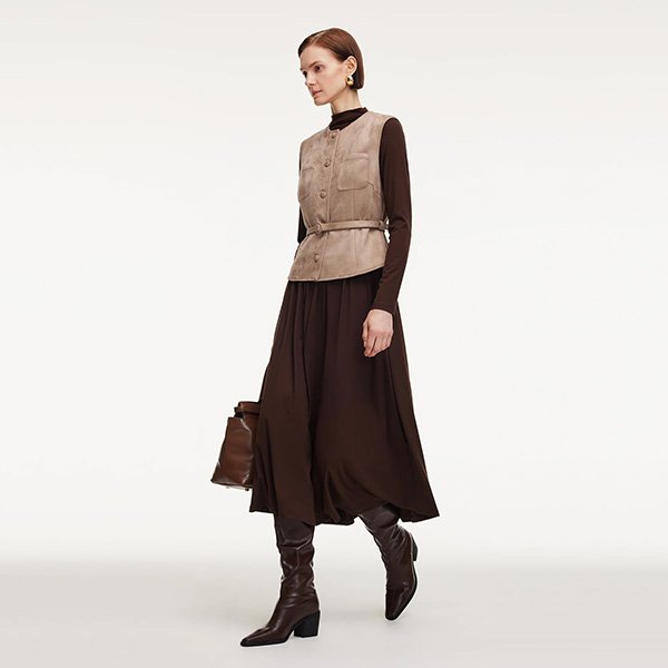 Goelia1995 Faux Suede Vest And Dress Set (5)
