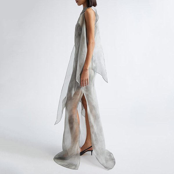 Grace Ling Bias Cut Silk Gown in Fog Grey