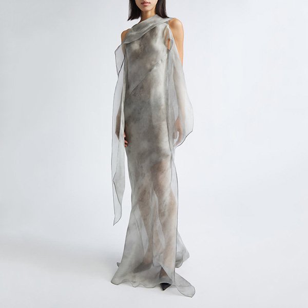 Grace Ling Bias Cut Silk Gown in Fog Grey