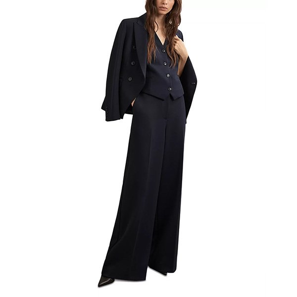 REISS Petite Gabi Wide Leg Pants in Navy