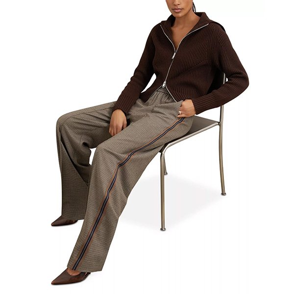 REISS Petite Tarley Check Pants-Neautral Check