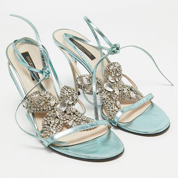 Sergio Rossi Crystal Green Glam Sandals (1) Sergio Rossi Crystal Green Glam Sandals