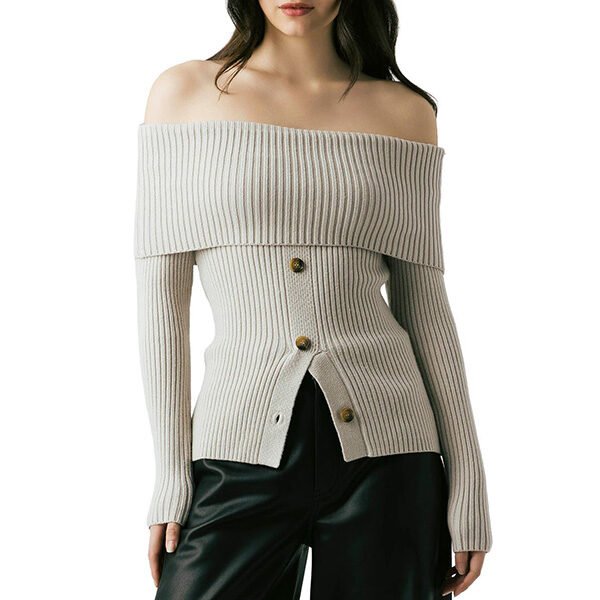BLANKNYC Off Shoulder Rib Sweater In The Clear