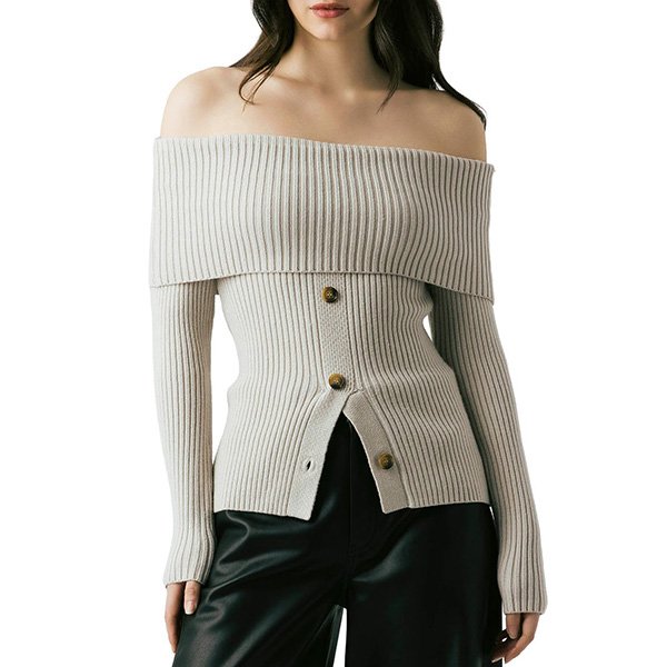 BLANKNYC Off Shoulder Rib Sweater In The Clear