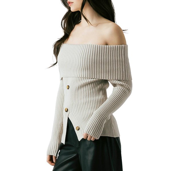 BLANKNYC Off Shoulder Rib Sweater In The Clear