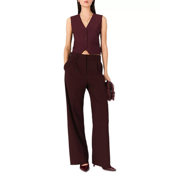 Maje Burgundy Wide-Leg Suit Trousers (1) Maje Burgundy Wide-Leg Suit Trousers