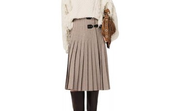 Maje Jeligora Pleated Midi Skirt-Brown (1)