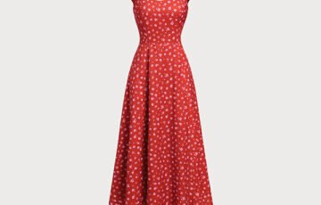 Red Floral Sweetheart Midi Dress (3)