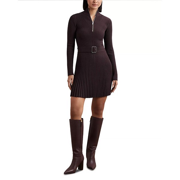 Reiss Vienna Zip Knit Dress in Plum Purple