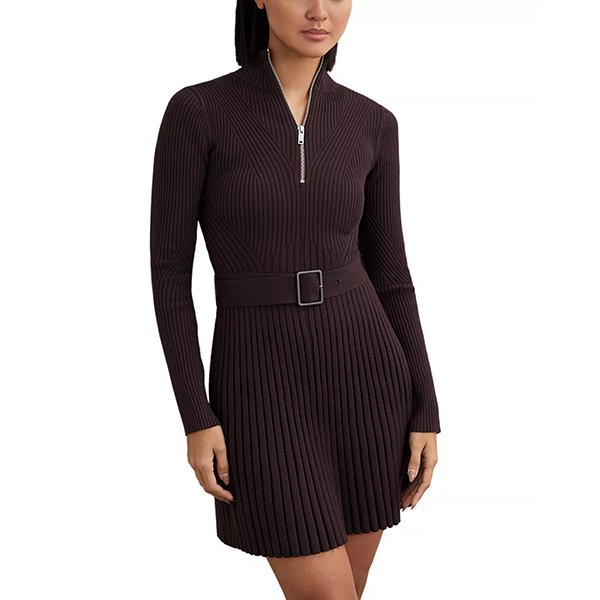 Reiss Vienna Zip Knit Dress in Plum Purple