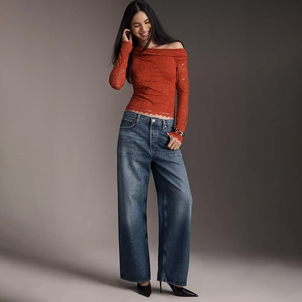 AFRM Barry Asymmetric Lace Top-Poppy Red