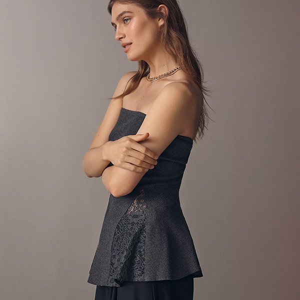 Anthropologie Strapless Flared Lace Top