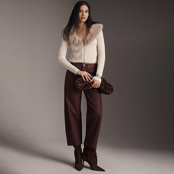 Pilcro Faux Fur Shrunken Cardigan-Off-White