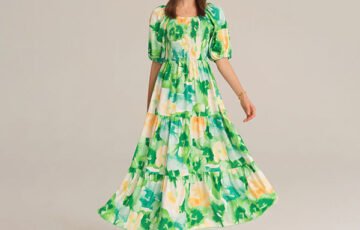 U Neck Smocked Bodice Maxi Dress (1)