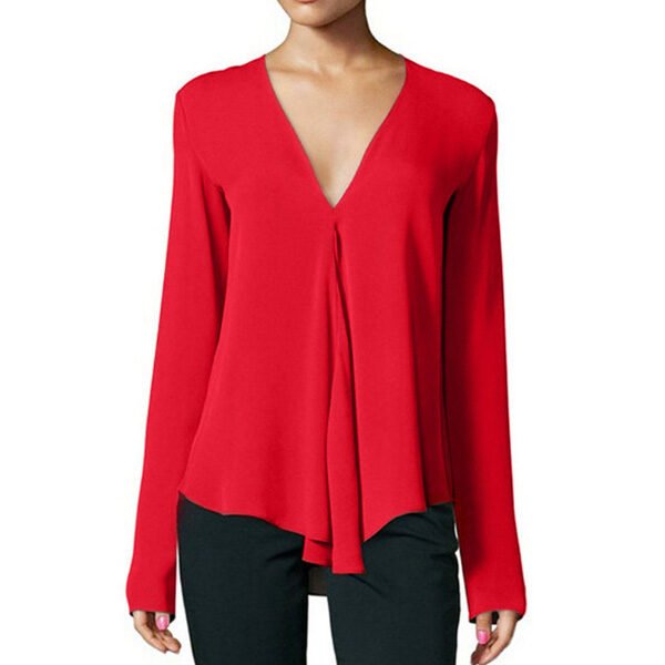 Chiffon Blouse Deep V-neck Long Sleeve
