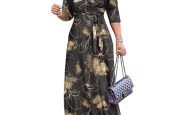 Flower Print V-Neck Swing Dress with Mid-Length Sleeves (5)