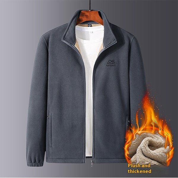 Men's fleece-lined warm jacket in black with thick polyester lining and loose fit