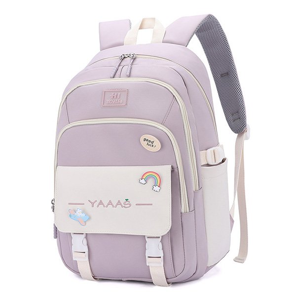 Waterproof Oxford school backpack with rainbow design and multiple compartments