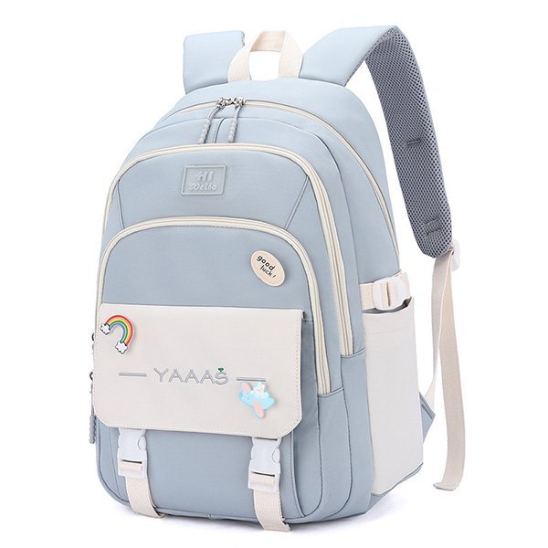 Waterproof Oxford school backpack with rainbow design and multiple compartments