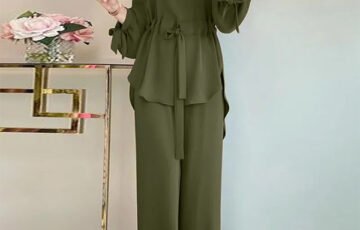 Women's Lace Drawstring Two-Piece Wide Leg Suit (3)