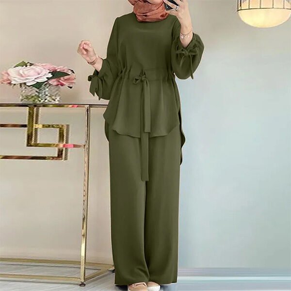 Women's Lace Drawstring Two-Piece Wide Leg Suit
