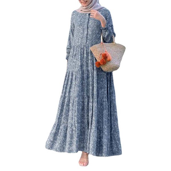 Women's printed swing maxi dress with ruffle sleeves and loose waist