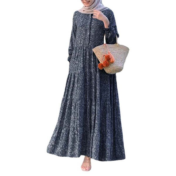 Women's printed swing maxi dress with ruffle sleeves and loose waist