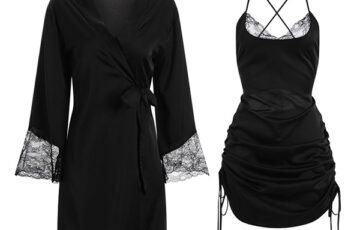 Lace Backless Low-cut Satin Slip Nightdress (1)