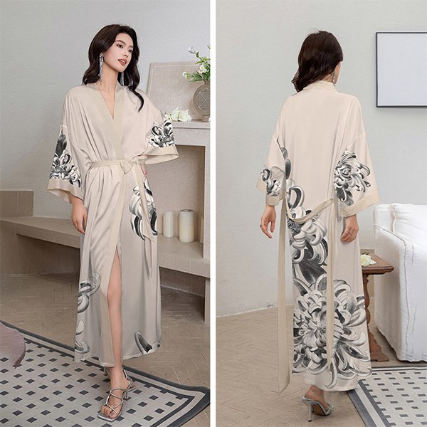 Ladies satin bathrobe in shadow red with thin polyester fabric and lace-up closure