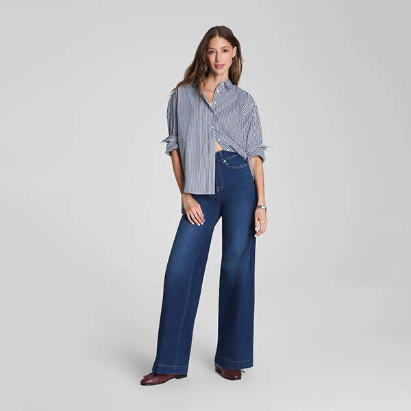 SPANX Wide Leg Pull-On Jeans in Poseidon
