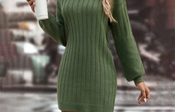 New High Neck Loose Casual Knitted Dress (1)