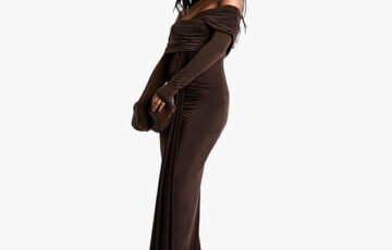 Ruched Bardot Long Sleeve Maxi Dress (3)