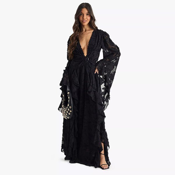 Textured Split Cut Out Maxi Dress (1) Textured Split Cut Out Maxi Dress