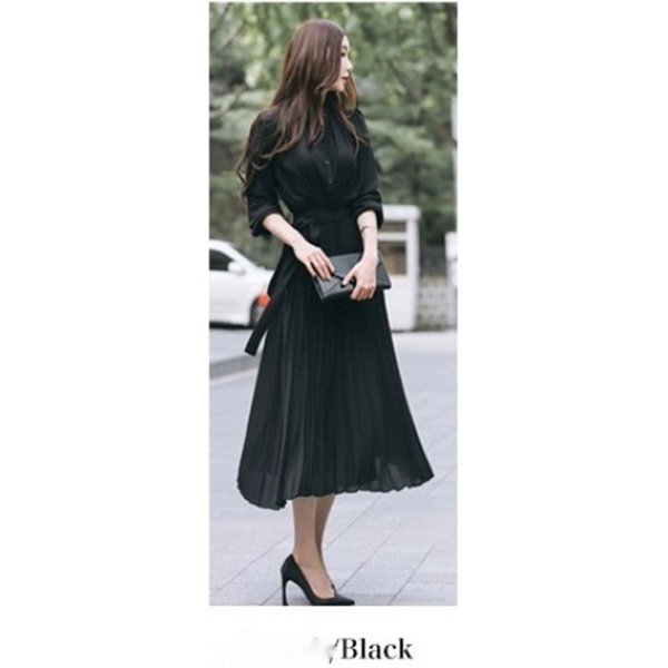 Womens Long Sleeve Pleated Chiffon Dress 8