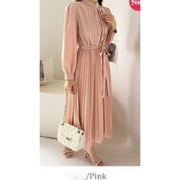 Womens Long Sleeve Pleated Chiffon Dress 9