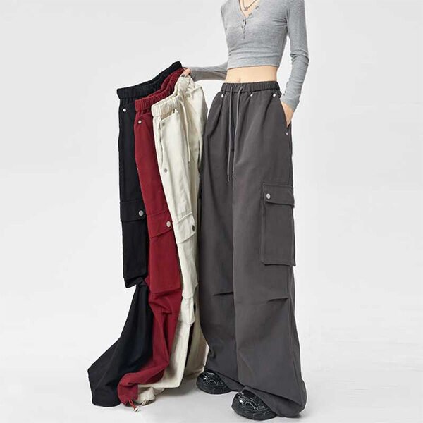 Womens Loose Sports Pants-Milky White Black