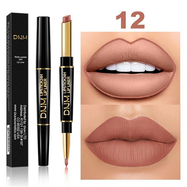Double-ended lipstick and lip liner with waterproof cream formula