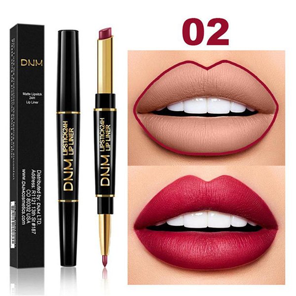Double-ended lipstick and lip liner with waterproof cream formula