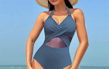 2025 New Pure Color Mesh One-Piece Swimsuit (7)