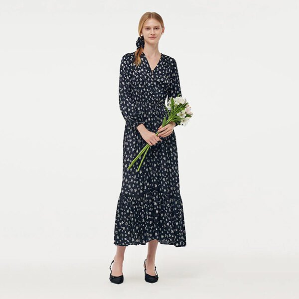 Floral Print Lantern Sleeve Maxi Dress