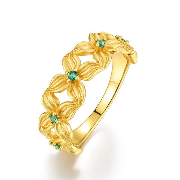 S925 Four-Leaf Clover Gold Ring