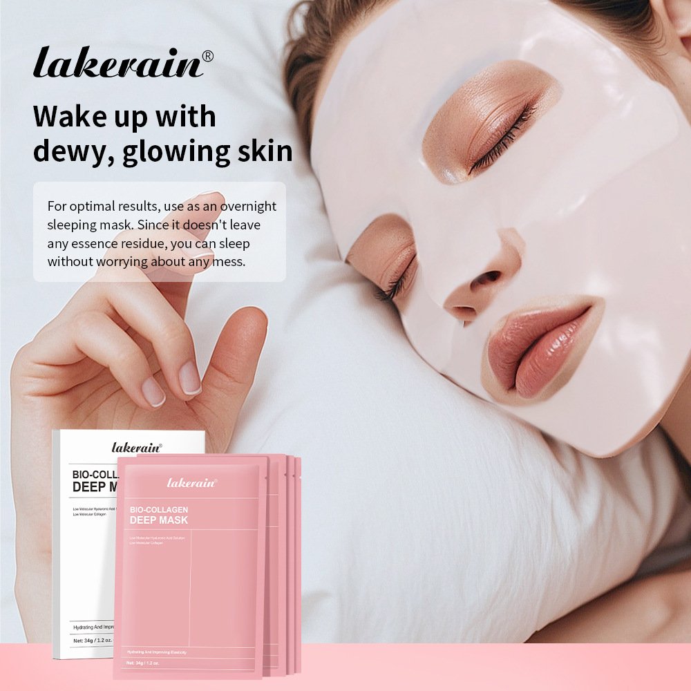 Bio Collagen Deep Mask worn as overnight sleeping mask for dewy glowing skin by Lakerain