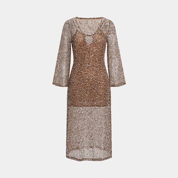 Khaki Sequin Maxi Dress