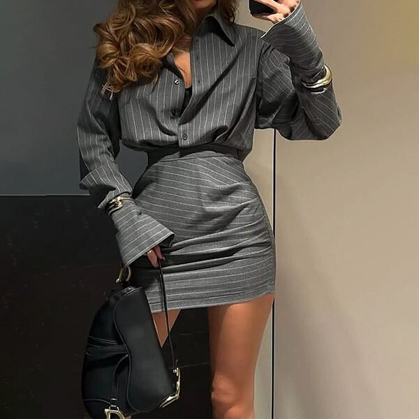Striped Long-Sleeve And Skirt Set