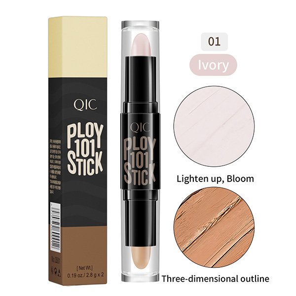 Contour Stick QIC Ploy 101 shade 01 Ivory with dark coffee contour end and swatches