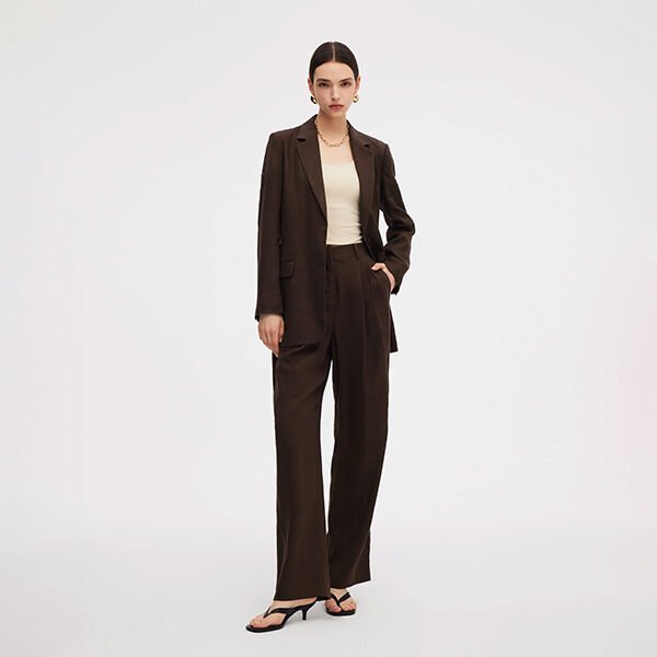 Brown Linen Loose Fit Blazer (1) Brown Linen Loose Fit Blazer